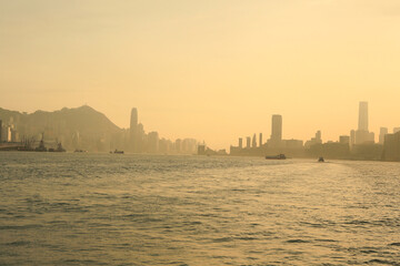 the sunset of Victoria Harbour, hong kong 5 june 2012