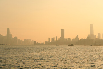 the sunset of Victoria Harbour, hong kong 5 june 2012