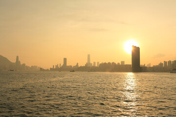 the sunset of Victoria Harbour, hong kong 5 june 2012