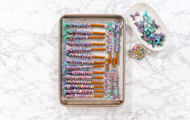 Mermaid chocolate pretzel rods