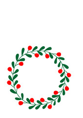 CHRISTMAS ORNAMENT GARLAND, DECORATIVE WREATH ISOLATED, GREEN AND RED