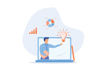 Business consultant, advisor or expertise, online presentation or conference call, strategy and analysis concept, flat vector modern illustration