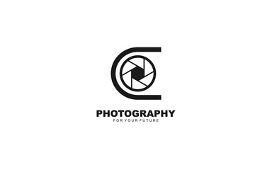 C logo photography for branding company. camera template vector illustration for your brand.