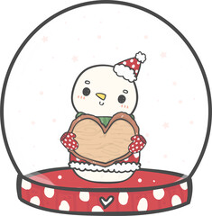 cute Christmas snowman in snow globe cane decoration cartoon doodle hand drawing
