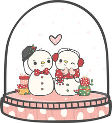 cute Christmas snowman in snow globe cane decoration cartoon doodle hand drawing