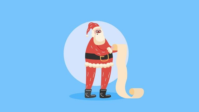 santa claus reading gifts list animation