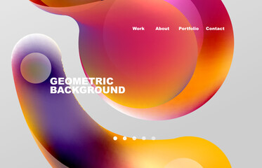 Landing page abstract liquid background. Flowing shapes, round design and circle. Web page for website or mobile app wallpaper