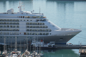 Luxury Silversea Silver cruiseship cruise ship liner yacht Shadow Whisper in port of Cartagena,...