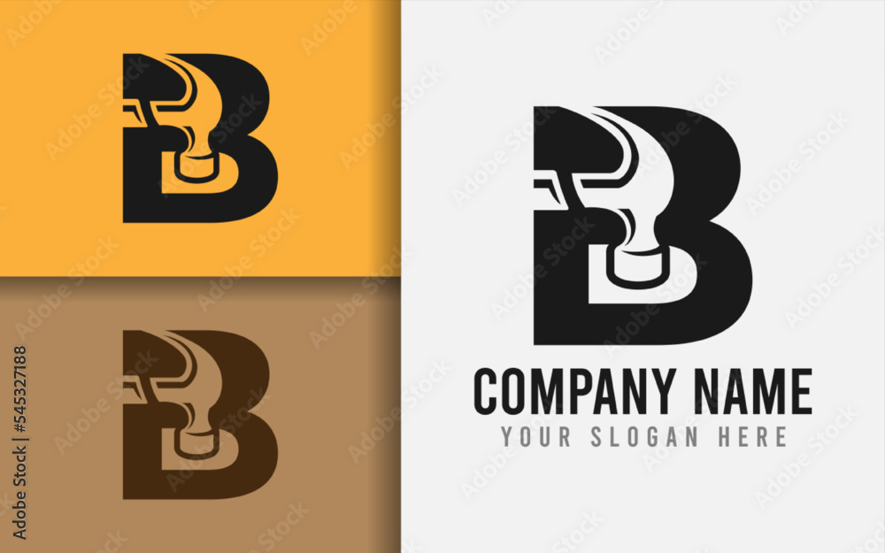 Poster abstract initial letter b with hammer combination logo design. modern creative logo, usable for serv