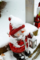 Snowman on snow background