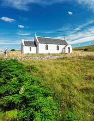 Eriboll Church,historic secluded landmark,surrounded by stone wall,Lairg,Sutherland,Northern Scotland,UK.