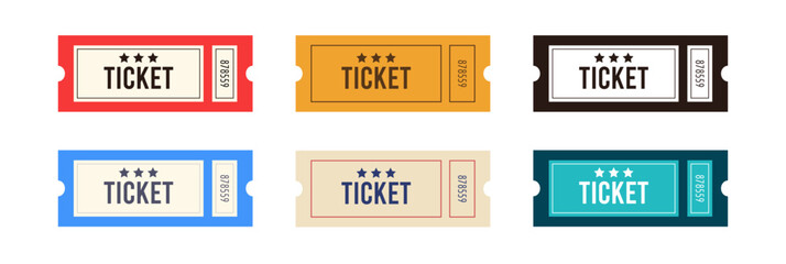 Entertainment ticket vector design template. Coupon festival paper symbol. Six colors concept. - obrazy, fototapety, plakaty