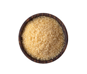 Brown sugar in wood bowl isolated on transparent png