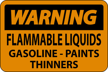 Warning Sign Flammable Liquids, Gasoline, Paints, Thinners