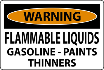 Warning Sign Flammable Liquids, Gasoline, Paints, Thinners