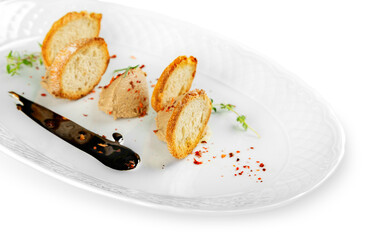 Tasty pate appetizer with fresh herbs