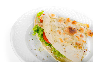 Fresh tasty sandwich on white plate