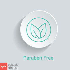 Paraben free icon. Simple outline icon. Product label, green leaf, dermatology, shampoo, health cosmetic concept. Thin line vector illustration isolated. Editable stroke EPS 10.
