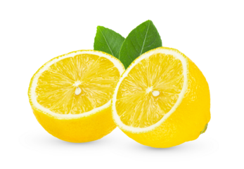 Lemon with leaf isolated on transparent png