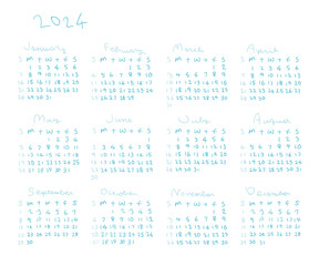 2024年手描きシンプルカレンダー