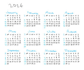 2024年手描きシンプルカレンダー