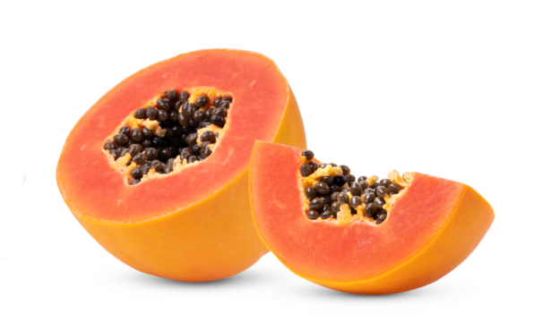 Half ripe papaya fruit with seeds isolated on transparent png