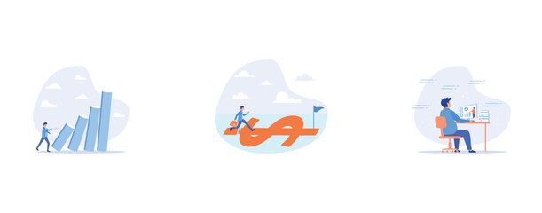 Fototapeta premium Small tiny habits to change or increase productivity, Start invest, Study online course, set flat vector modern illustration