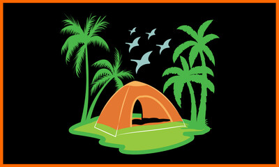 Camping Vector and Illustration Line Art Design.