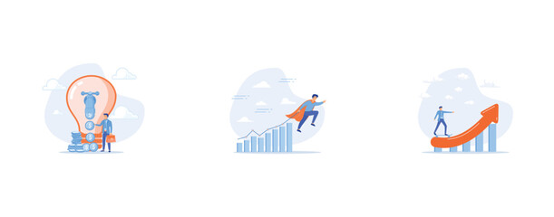 Startup company start generate revenue or income, Increase investment profit, Growth for success, set flat vector modern illustration