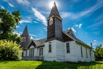 Fototapeta na wymiar Knox Presbyterian Church, formerly Knox United Church, built in 1884, in Qu’Appelle, SK 