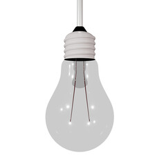 Hanging light bulb isolated on transparent background.