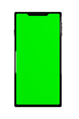 Smartphone isolated on transparent background with empty green screen.