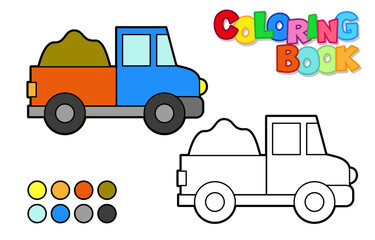 Vector illustration of a pickup, truck. Coloring book for children. Simple level