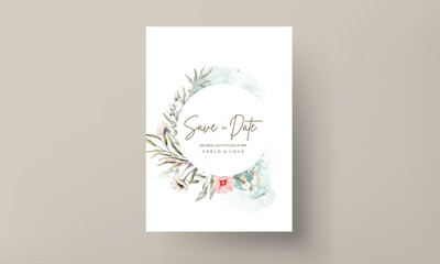 beautiful watercolor wedding invitation card with elegant flower and tiny foliage