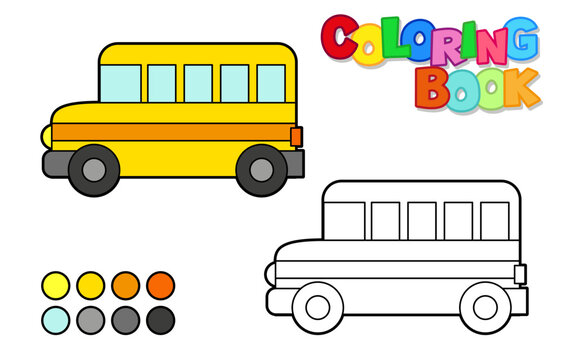 Vector illustration of a school bus. Coloring book for children. Simple level