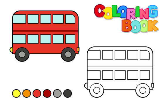 Vector illustration of a double deck bus. Coloring book for children. Simple level
