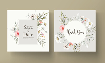 Fototapeta na wymiar Elegant hand drawing wedding invitation watercolor floral design