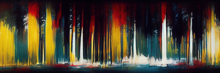 Abstract Forest thick paint brush forest oil landscape scenery art.  - obrazy, fototapety, plakaty
