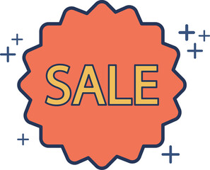 Sale tag icon illustration glyph style design with color and plus sign.