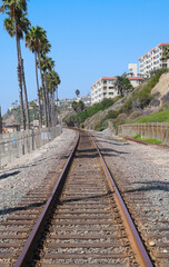Fototapeta na wymiar Old train station and tracks near the San Clemente Pier in Orange County, California, USA