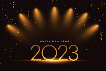 golden 2023 text with spot light effect for new year banner