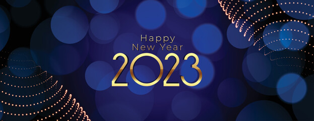 2023 new year party poster with bokeh and light effect