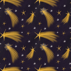 Celestial comet cosmic seamless pattern. Vintage background for astrology and tarot. Design for wrapping paper, wallpaper, textile. Tablecloth texture. Trendy background
