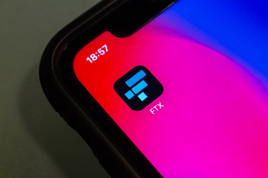 Vancouver, CANADA - Nov 11 2022 : Closeup FTX app (FTX Cryptocurrency Exchange, FTX Trading Limited) on iPhone screen.