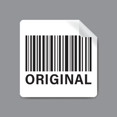 Original label with barcode. Promotion campaign. Monochromatic design. Price tag template for web advertisement. Goods made under license and protected by a trade mark
