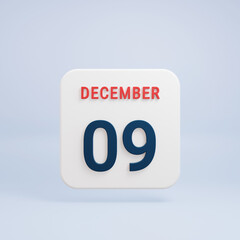 December Realistic Calendar Icon 3D Rendered Date December 09