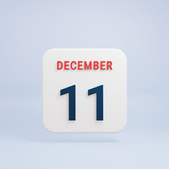 December Realistic Calendar Icon 3D Rendered Date December 11