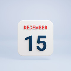 December Realistic Calendar Icon 3D Rendered Date December 15