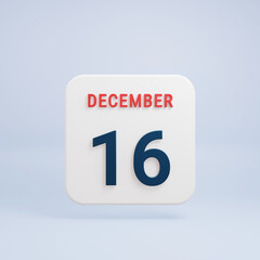 December Realistic Calendar Icon 3D Rendered Date December 16