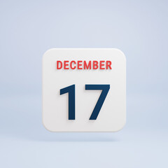 December Realistic Calendar Icon 3D Rendered Date December 17